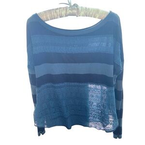 We The Free‎ Navy and Light Blue Lace long sleeve Top- Boho